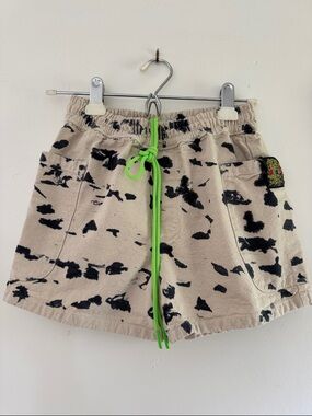Beige & Dark Blue MEALS Brand Women’s Drawstring Shorts with Neon Green Cord